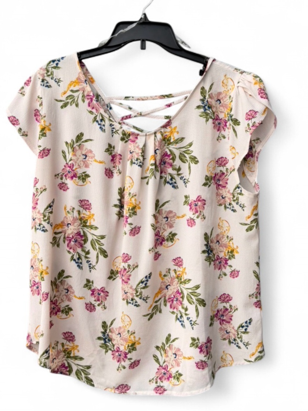 Zenobia Cream Floral Crisscross Neck Blouse